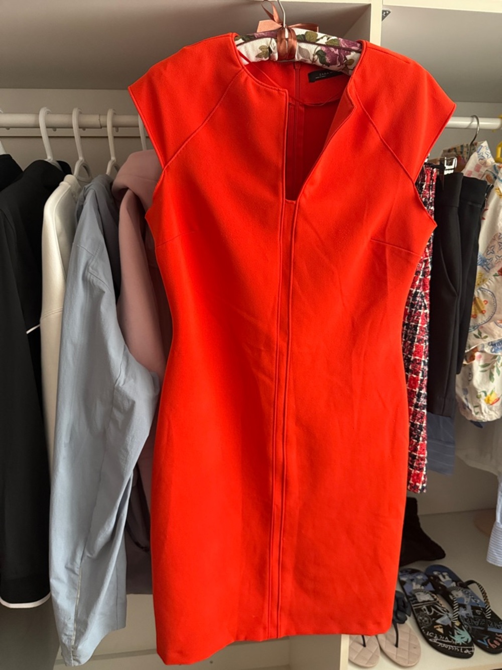 Zara Vibrant Orange Midi Sheath Dress